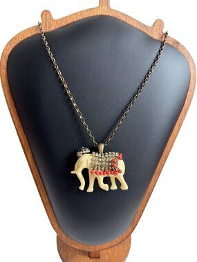 J.Crew Elephant Necklace Statement Pendant Boho Vintage style Patina
